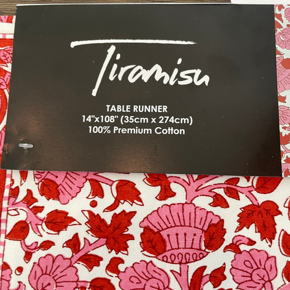 TIRAMISU Spring Pink Red Floral 100% Premium Cotton Table Runner 14" x 108" NEW - Picture 3 of 6